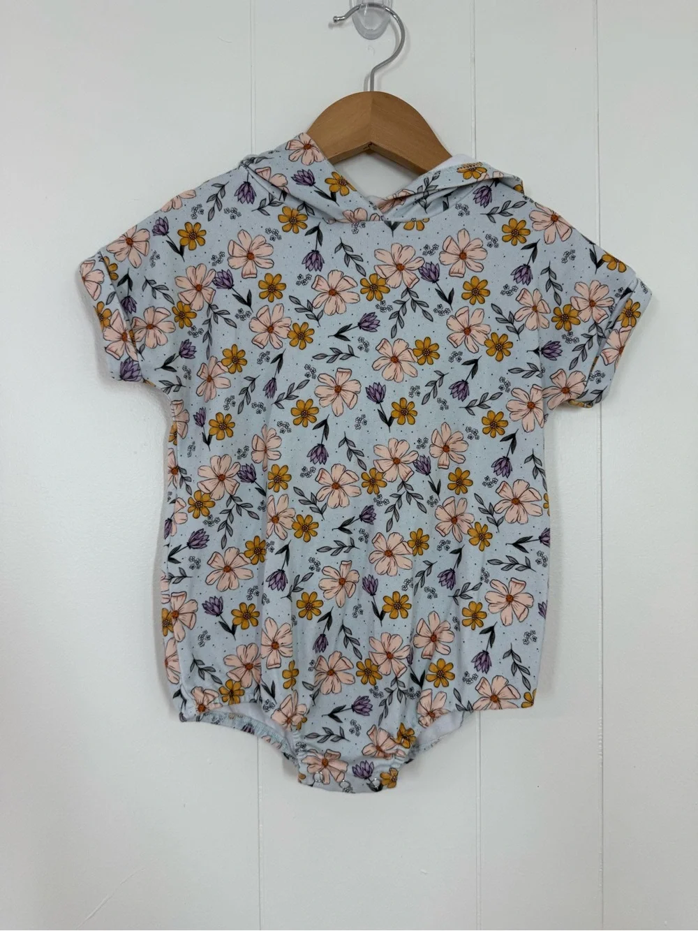 Little One Shop Floral Hooded Short Sleeve Bubble Romper